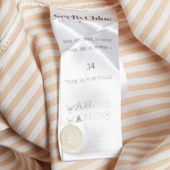 See By Chloe Beige Striped Cotton Ruffled Trim Shirt S